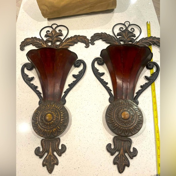 Rod iron wall vases set of 2 lengths 25” x 12”